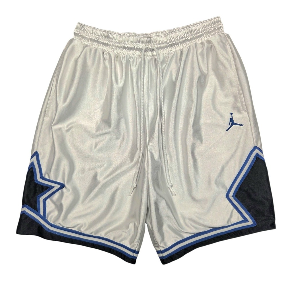 Jordan Legacy Retro Basketball Shorts Mens L White Blue Star Shiny Satin